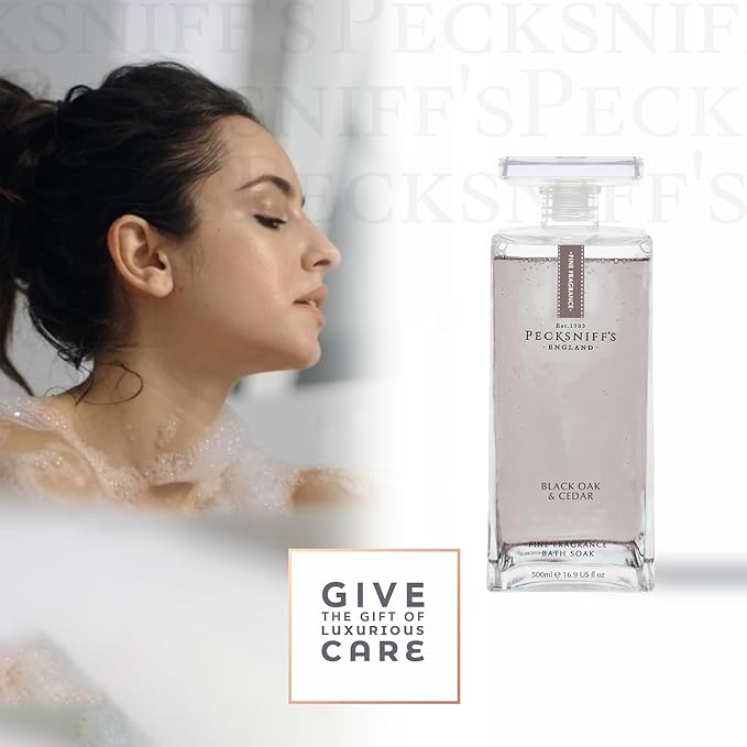 Pecksniff's Prestige Black Oak &amp Cedar Bath Soak Decanter | 500ml/16.9 Fl Oz