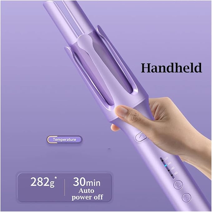 32MM Rotating Negative Hair Curler - 4 Temperature Big Wave Curling Iron for Effortless Styling - EU/US/UK Plug(Purple 32MMEU)