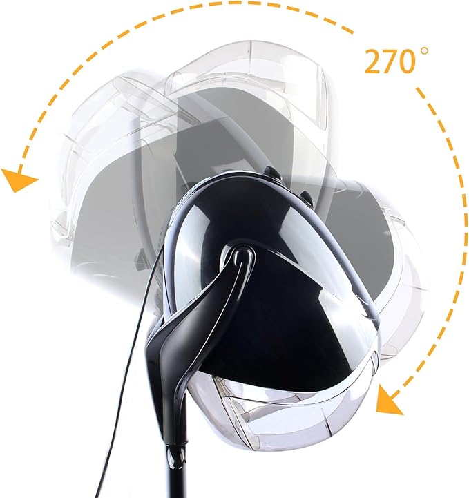 1000W Professional Hooded Hair DryerStanding Blow Hair Dryer with Cap and WheelsTemperature and time are AdjustableSuitable for Salon and Home (Black-Stainless Steel Column)