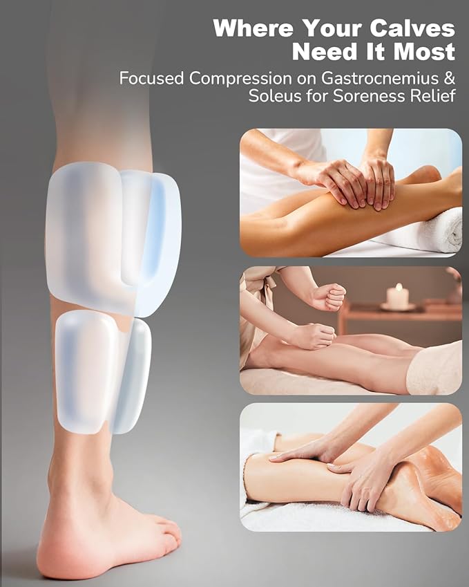 Air Compression Leg Massager with Heat : Sequential Calf Massager with 5 Modes 5 Intensity &amp 3 Heat for Circulation and Pain Relief - Rechargeable Calf Compression Device for Fast Recovery