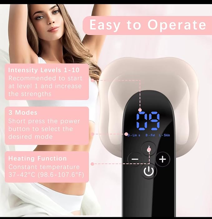 Clarigen Cellulite Massager - Handheld Body Sculptor for Belly Waist Arms Legs Butt - 3 Modes and 10 Adjustable Intensities White