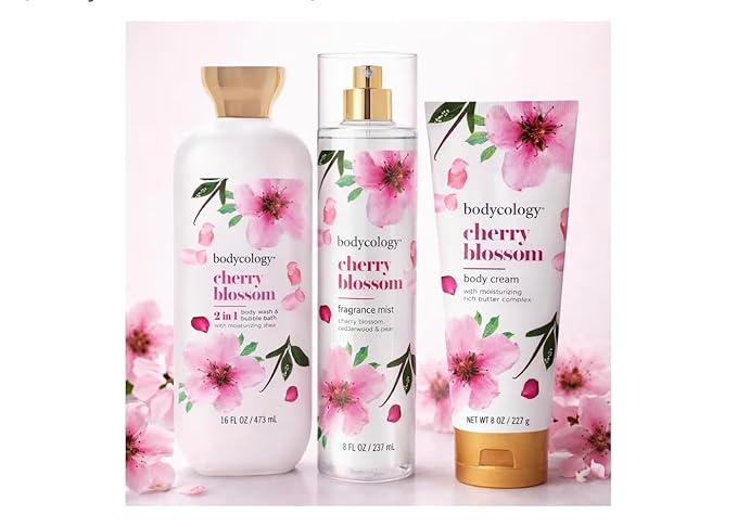 Cherry Blossom Collection – 2-in-1 Body Wash &amp Bubble Bath Fragrance Mist Body Cream – Choose one or the 3-Piece Set (Cherry Blossom 3-Piece Set)