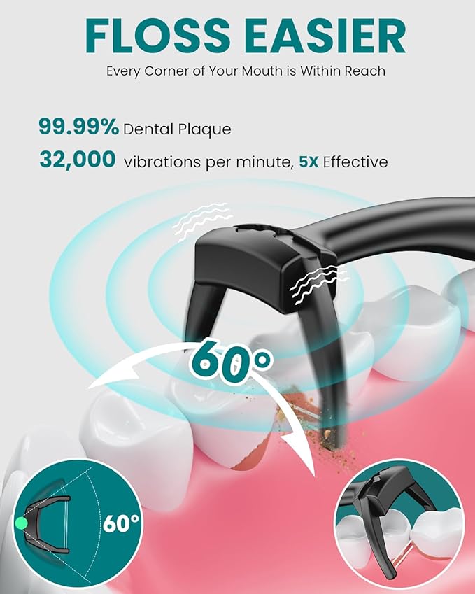 Electric Flosser for Teeth - 54 Refill Reusable Heads + 5 Speeds 5X Cleaning &amp 60-Day Battery Life Easy Glide Flossing for Gentle Gum Care More Effective Than String or Water Flosser
