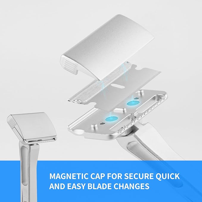 KAMPFE Safety Razor Made of 6061 Aluminum Alloy Material GEM Single Sided Safetyshaver Shaver Handle for Men with Suction Cup Holder and Safety Razor Blades