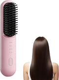 Cordless Hair Straightener Brush - Ionic Portable Straightening Comb with 3 Temp Settings 30s Fast Heating &amp Ceramic Care USB-C Rechargeable Mini Heated Brush for Short Hair &amp Travel (Pink)