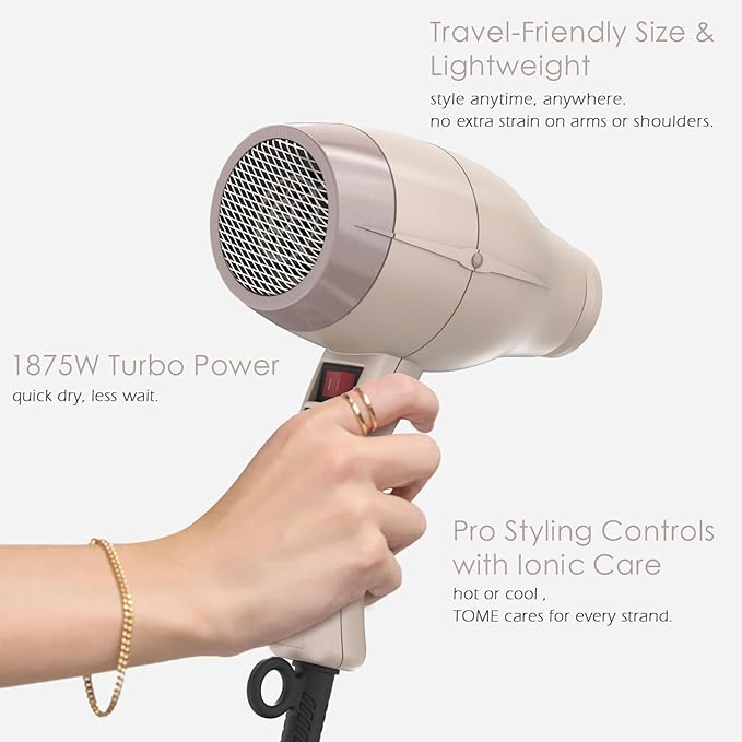 TOME Hair Dryer with Diffuser 1875W Ionic Blow Dryer with Comb Attachment and Concentrator for Home Use Fast Drying with Cool Shot and 2 Heat &amp 2 Speed Settings 125V Pink