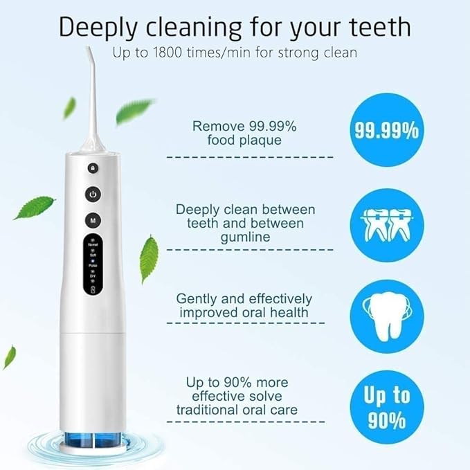 Water Flosser Cordless Teeth Cleaner Dental Oral Irrigator Power Dental Flossers IPX7 Waterproof Teeth Cleaner with 4 Cleaning Modes Detachable Water Tank for Home Travel (Black)