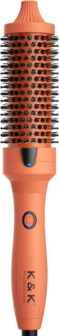 K&ampK Thermal Brush 1 1/2 inch Heated Round Brush with Detachable Head Velvet Pouch and Dual Voltage for Travel Easy to Create Blowout Look Cosmic Orange