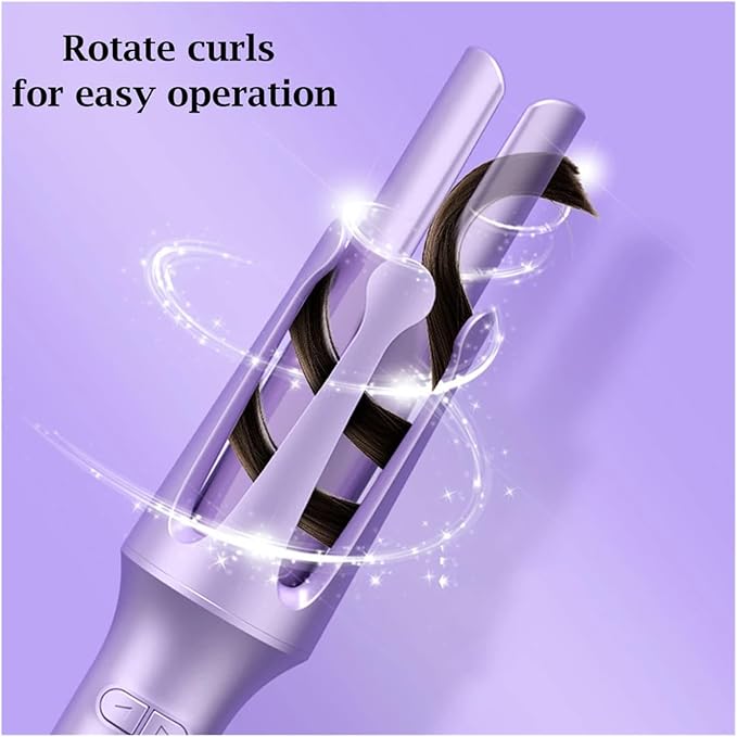 32MM Rotating Negative Hair Curler - 4 Temperature Big Wave Curling Iron for Effortless Styling - EU/US/UK Plug(Purple 32MMEU)