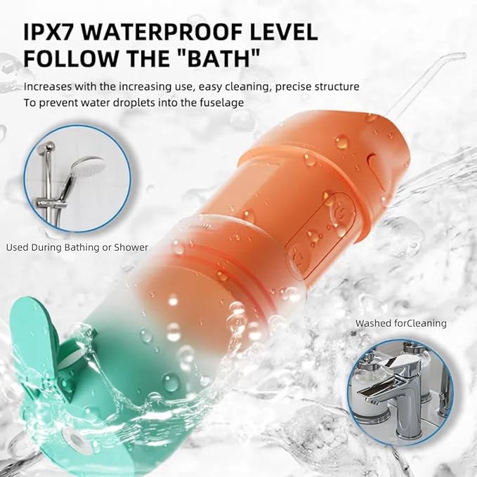Portable Water Flossers for TeethTelescopic Travel Water Flosser Rechargeable 4 Nozzle OptionsIPX7 Waterproof (Orange)