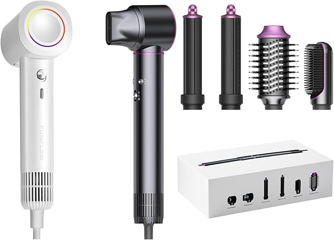 Family Essential Hair Dryer Bundle – Ultra-Light AI Smart Blow Dryer + 5-in-1 Automatic Airwrap Styler for Effortless Styling and Fast Drying