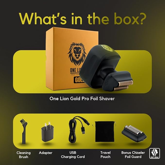Skull Shaver One Lion Gold PRO Face Shaver for Men - Precision Grooming - Stepped Twin Foil - Ergonomic Grip - LCD Display - Cordless &amp Rechargeable