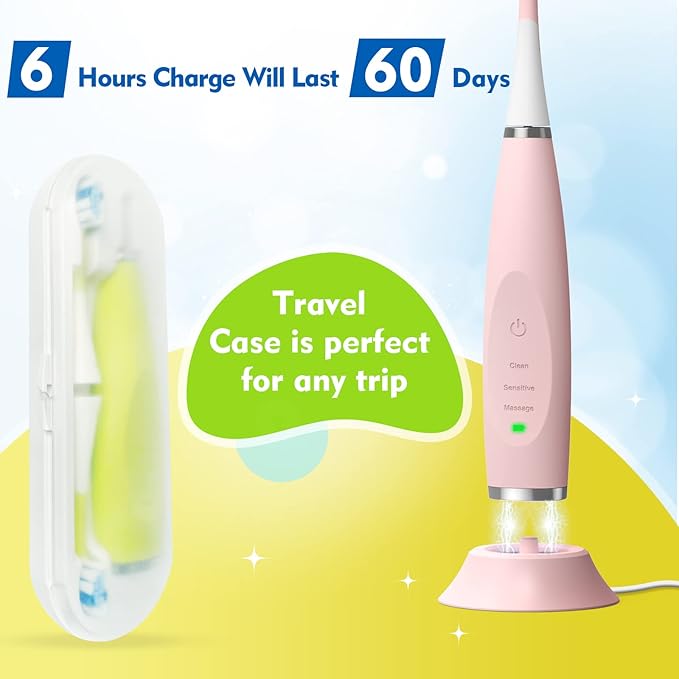 Kids Electric Toothbrushes 2 Pack Smart Sonic Toothbrush for Boys and Girls 3 4 5 6 7 8 9 10 11 12 (Blue+Green 2 Pack)