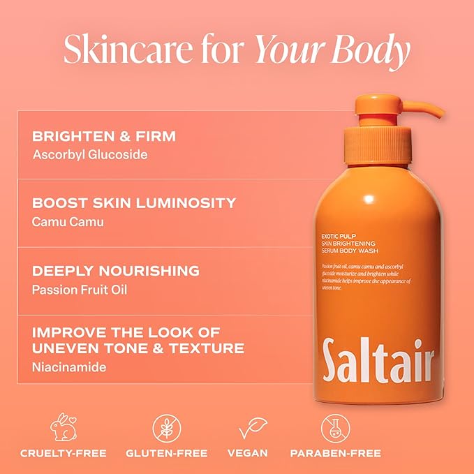 Saltair Body Wash 2-Pack – Moisturizing Body Wash with Niacinamide &amp Vitamin C – Scented Shower Gel for Women and Men – Exotic Pulp Scent 2x 17oz – Vegan Cruelty-Free Paraben-Free
