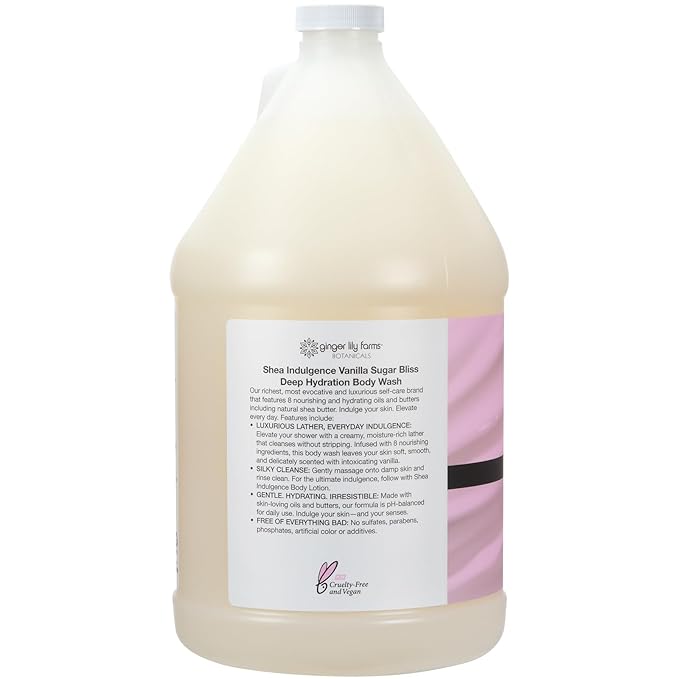 Ginger Lily Farms Botanicals Shea Indulgence Deep Hydration Body Wash 100% Vegan &amp Cruelty-Free Vanilla Sugar Bliss Scent 1 Gallon (128 fl oz) Refill