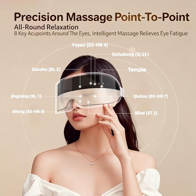 DAROMA Eye Massager with Heat &amp Steam 3-in-1 Steam Eye Mask for Dry Eyes Adjustable Mist &amp 4 Massage Modes 14 Soft Silicone Heads Music &amp Gift