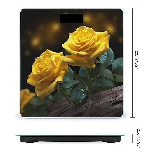 Beautiful Yellow Roses Scale for Body Weight High Precision Digital Weight Scales with LCD Display Anti-Slip Sturdy Slim Tempered Glass Bathroom Scale for Home Use