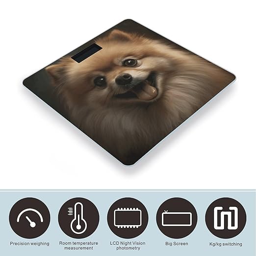 Cute Pomeranian Bathroom Scale Large LCD Backlight Display Digital Scale Rounded Corners Body Scales Automatic Power On/Off Bathroom Scales for Home Bedrooms