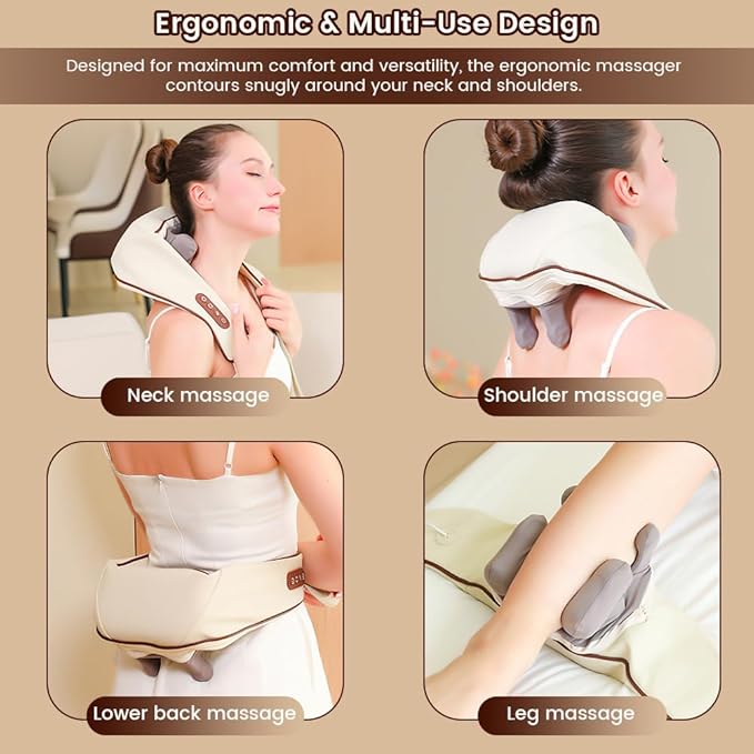 Neck and Shoulder Massager with Heat 6D Shiatsu Deep Tissue Massager for Pain Relief Cordless Kneading Massager for Muscle Soreness in Back Leg &amp Shoulder