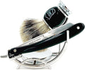 Parker Safety Razor Classic Black Straight Edge Barber Razor Shave Set - Includes 100% Pure Badger Brush Chrome Stand SRB Shavette Razor and 100 Blades