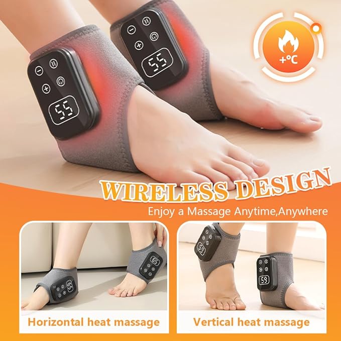 Foot Advanced Renew Triple Method Massager with 5 Vibration Modes and 6 Heat Levels Suitable for Reduce Fatigue and Plantar Fasciitis Travel &amp Home Use（Grey 2pcs）