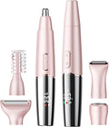 5-in-1 Rechargeable Nose &amp Facial Hair Trimmer - IPX7 Waterproof Dual Edge Grooming Kit for Men &amp Women Perfect for Hair Removal of Nose Eyebrows Arm Bikini and Ear Hair (Pink)