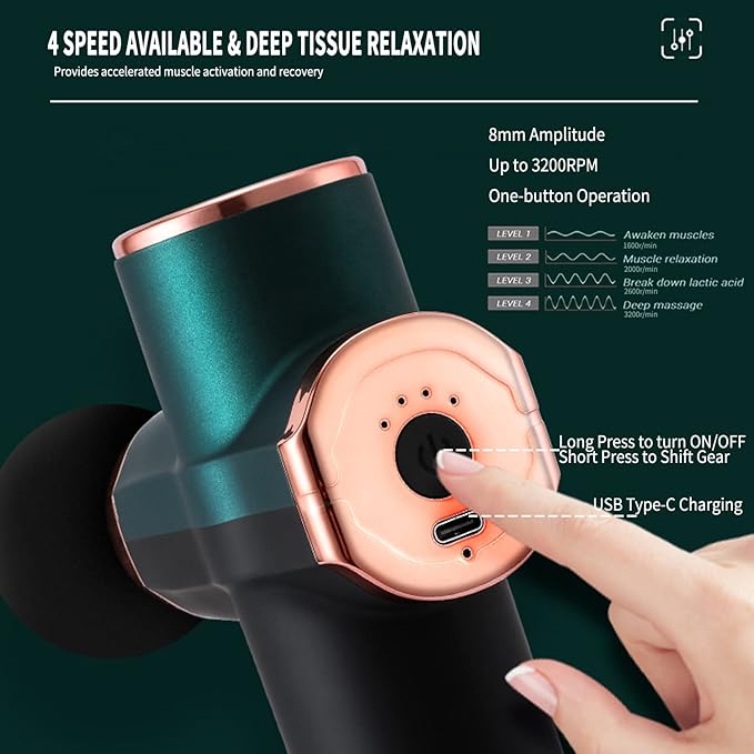 Massage Gun Deep Tissue Mini Massager USB Charging Lightweight Portable Percussion Muscle Gun for Athletes Handheld Pocket Size Body Neck Shoulder Back Arm Waist Leg Foot Massager (Grey)