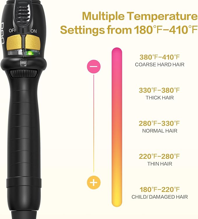 DAN Technology 3/4 Inch Curling Iron Wand for Classic Natural Curls Tourmaline Ceramic Hair Curler with 180°F–430°F Adjustable Temperature Fast Heating Dual Voltage Auto Shut-Off Black &amp Gold