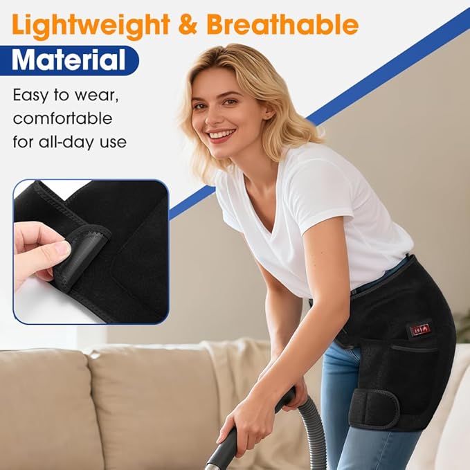 Aimery Hip Brace Red Light Therapy for Hip Pain in Menopausal WomenAdjustable Hip Support Wrap for Women3 Heat Levels Move Confidently &amp Sleep Through The Night (Black - Vibration)