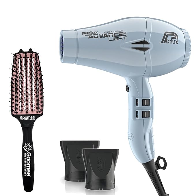 Parlux Advance Light Ionic and Ceramic Ice Hair Dryer with Miracle Detangling Brush Medium Size Nylon &amp Boar Bristles for All Hair Types – Blush Pink