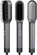 Negative Ions Hair Straightener Brush - 2 in 1 Fast Heating Anti-Scald &amp Anti-Heat Damage Hair Styling Tool - Black Rose Red(Gray)