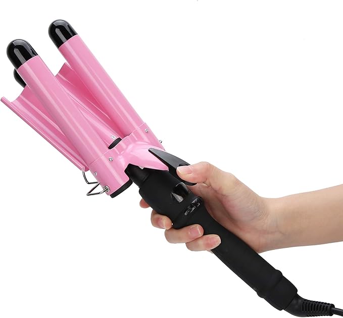 Three Barrel Curling Iron Triple Pipe LCD Hair Waver Temperature Adjustable Hair Curling Iron Hair Iron Curler Compatiable for All Hairstyles(US25mm)