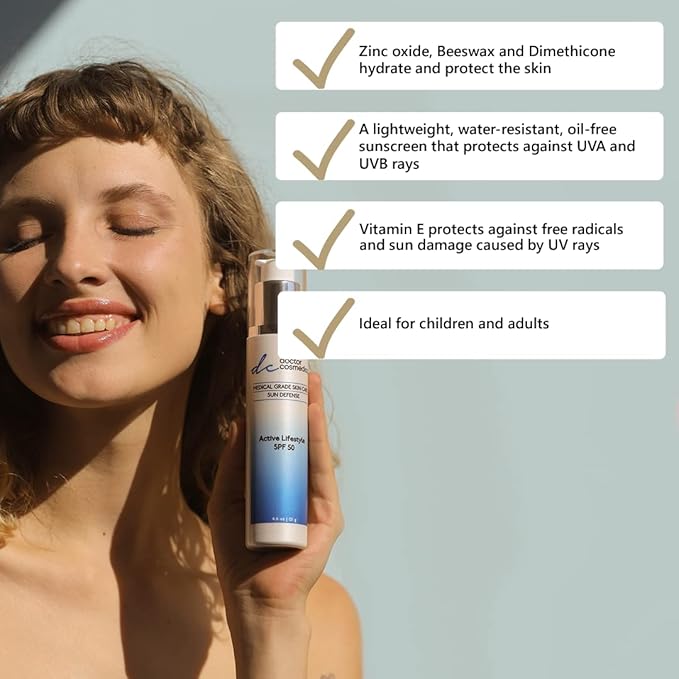 Water-Resistant Active Lifestyle Sunscreen SPF 50 | Oil-Free Sunscreen with Zinc Oxide Beeswax Dimethicone &amp Vitamin E | SPF for Children &amp Adults | Daily SPF 50 | 4.6 Oz / 131 g