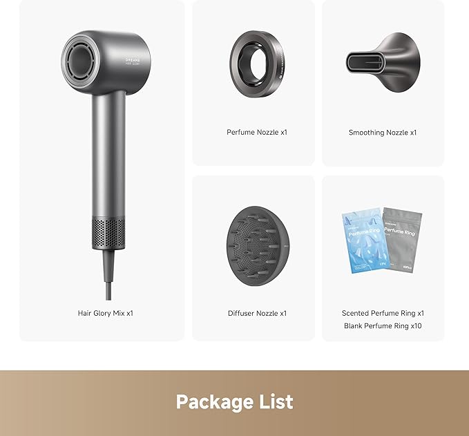 Dreame Glory Mix High-Speed Hair Dryer Dual Voltage 3 Magnetic Nozzles Perfume Infusion Customized Fragrant Drying NTC Control 300M Negative lons 110000RPM Motor 336g Lightweight Black
