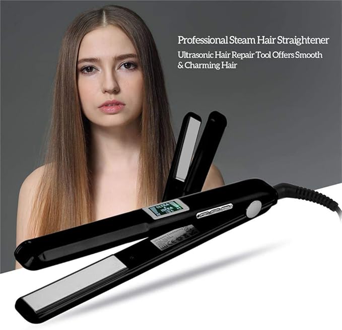 Pro Infrared Hair Straightener Cold Flat Iron for Repair Damaged Hair LCD Display 360° Swivel Cord Black