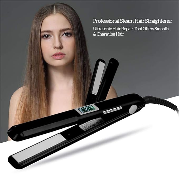 New Ultrasonic Infrared Hair Straightener Care Flat Iron Recovers The Damaged Hair LCD Display Hair Treatment Styler Cold Iron Straightener Black