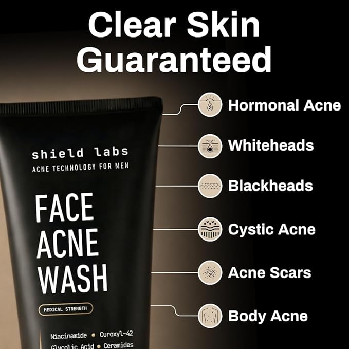 Shield Acne Wash Bundle for Men and Boys – Deep Clean Gel Formula Face Wash and Unscented Back &amp Chest Cleanser Clears Acne &amp Breakouts 13.6 oz