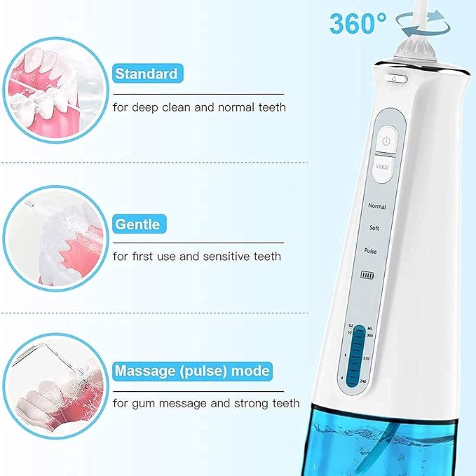Cordless Water Flosser300ML Water Tank Dental Oral Irrigator with 3 ModesIPX 7 Waterproof for Home and Travel