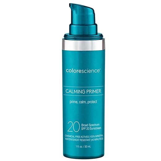 Colorescience Calming Perfector Face Primer Water Resistant Mineral Sunscreen Broad Spectrum 20 SPF UV Skin Protection 1 Fl oz