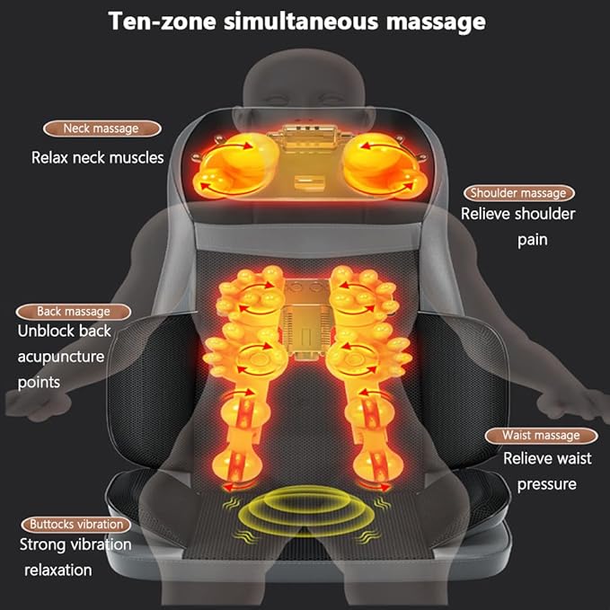 Back MassagerShiatsu Neck And Back Massager3 Level Intensity Adjustment Constant Temperature Warm Compress 10 Sets Kneading Heads Suitable For Home And Office Use