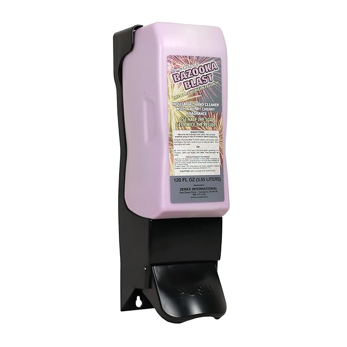 Zenex Bazooka Blast Hand Soap &amp Push-Style Dispenser Bundle - 3.55L Industrial Hand Cleaner with Pumice &amp Wall Mounted Dispenser | Berry Cherry Scent | Heavy-Duty Grease &amp Grime Remover |