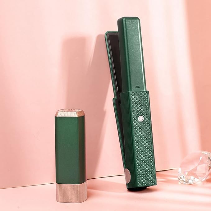 Cordless Hair Straightening and Curling Flat Iron Quick Heating Tourmaline Ceramic Hair Straightener Curler 2 in 1 Portable Styling Tool 18W(Green)