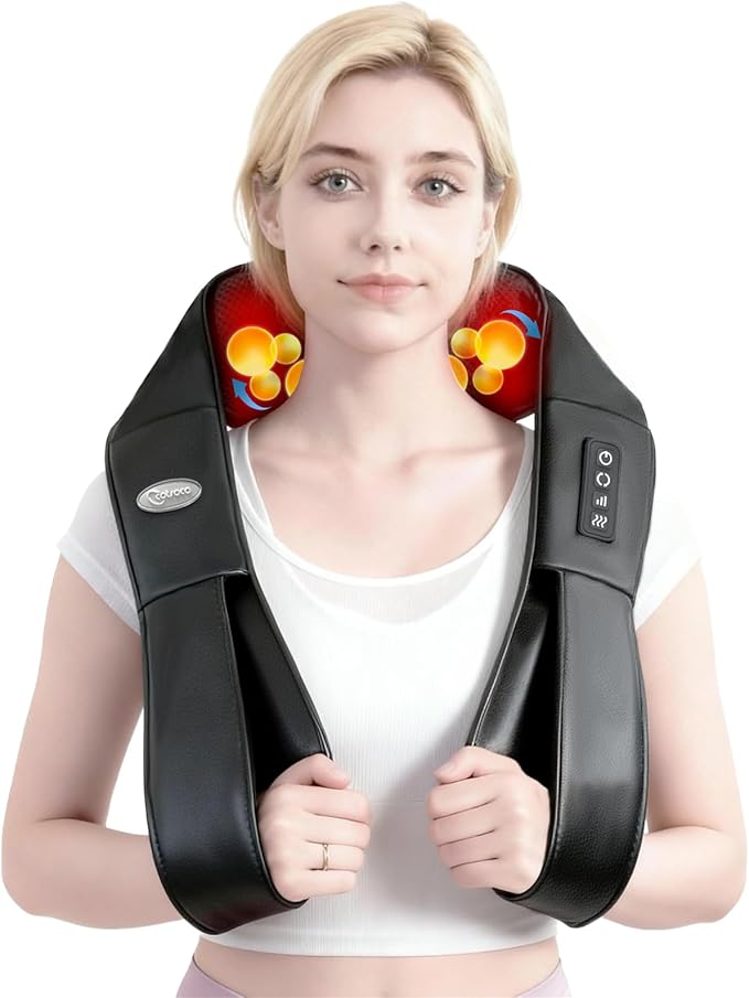 cotsoco Neck Massager Shiatsu Shoulder Massager with Heat Portable 3D Ergonomic Deep Tissue Shoulder and Back Massager for Pain Relief Birthday and Christmas Gifts for Mom and Dad Men and Women