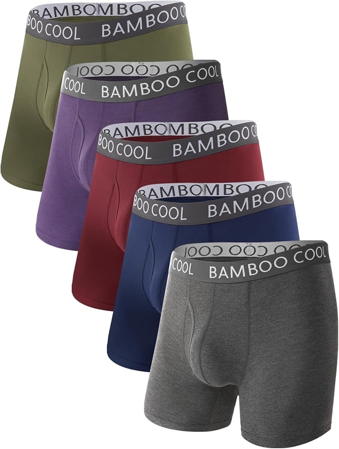 BAMBOO COOL Men's Ultra ComfortSoft Underwear Moisture Wicking &amp Breathable No Ride Up Boxer Briefs with Fly Multipack