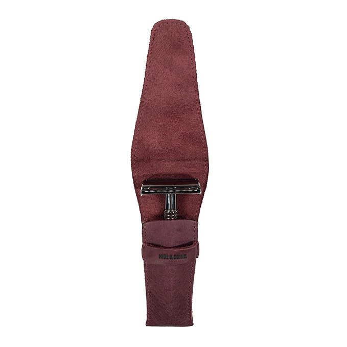 Hide &amp Drink Leather Safety Razor Case Shaving Accessories Personal Care Essentials Handmade Includes 101 Year Warranty (Sangria)