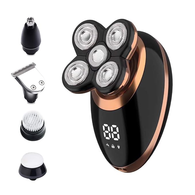 Surker Head Shavers for Bald Men 4d Electric Razor 5 in 1 Nose Beard Trimmer Hair Clipper Shaving Kit Rotary Shaver Cordless USB Rechargeable Facial Grooming Kit Waterproof
