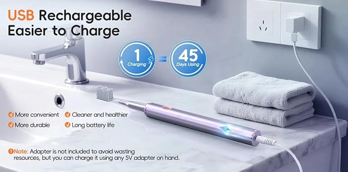 Electric Toothbrush for Adults Rechargeable Cordless Power Toothbrush with 3 Modes 4 Brush Heads 2-Min Timer Electric Tooth Brush Adult Purple or Silver (Silver)