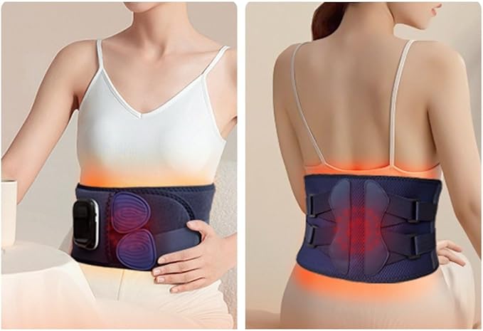 Heated Waist Massager Belt Cordless Infrared Heating Pad Waist Warmer Massager Rechargeable Multi-Functional Relaxing Lumbar Massage Device (Gray+Gray)