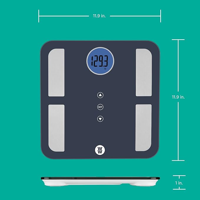 Weight Watchers Scales by Conair BathroomScale for BodyWeightGlass Digital ScaleBody Analysis Measures Body FatBody WaterBMIBone Mass&ampMuscle for 4UsersMeasures Weight up to 400Lbs in Black&a