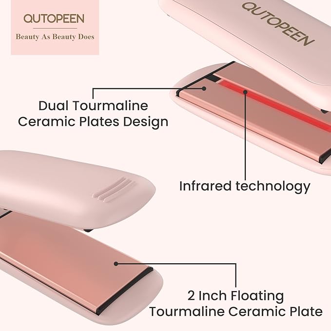 Fashion Pink Infrared 2 Inch Hair Straightener2 Inch Wide Professional Ceramic Tourmaline Flat Iron with Big Temp Display140F-450F DegreeDual Voltage